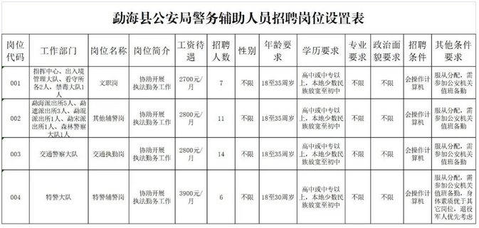 勐海县公安局最新招聘启事